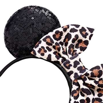 JIAHANG Cheetah Bow Mouse Ears Headband, Leopard Print Sequins Hair Band, Party Decoration Headpiece...