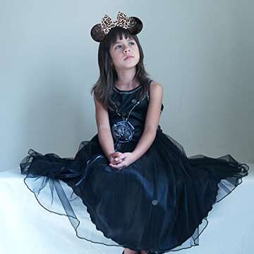 JIAHANG Cheetah Bow Mouse Ears Headband, Leopard Print Sequins Hair Band, Party Decoration Headpiece Costume Accessories for Women Girls