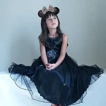 JIAHANG Cheetah Bow Mouse Ears Headband, Leopard Print Sequins Hair Band, Party Decoration Headpiece Costume Accessories for Women Girls