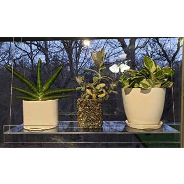 SUPREMETECH Hanging Acrylic Shelves for Windows (16" Wide, 4 Shelves - 55" Tall)