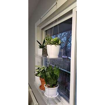 SUPREMETECH Hanging Acrylic Shelves for Windows (16" Wide, 4 Shelves - 55" Tall)