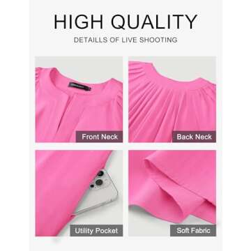 MEROKEETY Women's Summer Casual Shift Dresses Beach Vacation Short Sleeve V Neck Spring Mini Dress, Rose, Large