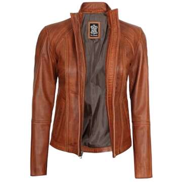 Blingsoul Cafe Racer Womens Leather Jackets (N2) | [1315713] Acerra Cognac, M