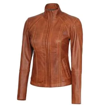 Blingsoul Cafe Racer Womens Leather Jackets (N2) | [1315713] Acerra Cognac, M