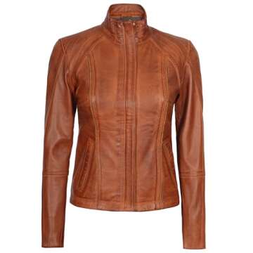 Blingsoul Cafe Racer Womens Leather Jackets (N2) | [1315713] Acerra Cognac, M