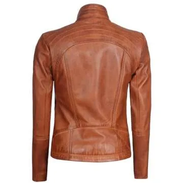 Blingsoul Cafe Racer Womens Leather Jackets (N2) | [1315713] Acerra Cognac, M