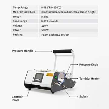 Craft Express Tumbler Heat Press Machine Sublimation Mug Press for Straight 11 OZ 15 OZ 20 OZ 30 OZ Sublimation Skinny Tumblers Ceramic Glass Mugs Water Bottles Heat Press (Elite Tumbler Press)