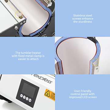 Craft Express Tumbler Heat Press Machine Sublimation Mug Press for Straight 11 OZ 15 OZ 20 OZ 30 OZ Sublimation Skinny Tumblers Ceramic Glass Mugs Water Bottles Heat Press (Elite Tumbler Press)