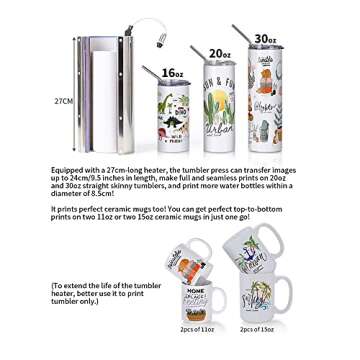 Craft Express Tumbler Heat Press Machine Sublimation Mug Press for Straight 11 OZ 15 OZ 20 OZ 30 OZ Sublimation Skinny Tumblers Ceramic Glass Mugs Water Bottles Heat Press (Elite Tumbler Press)