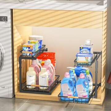 Delamu Under Sink Organizer - Durable Pull-Out Cabinet Storage