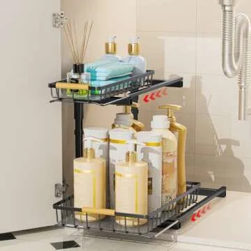 Delamu Under Sink Organizer - Durable Pull-Out Cabinet Storage