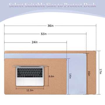 LOLLIDO Leather Desk Pad - 32" x 16" Office Desk Mat, Large Mouse Pad Desk Protector, Desktop Mat, Desk Writing Pad, Desk Blotter, Desk Cover (Cork+Lavender)