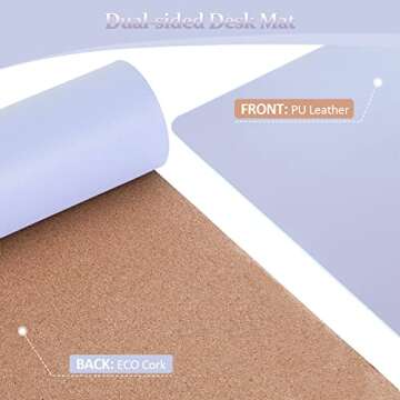 LOLLIDO Leather Desk Pad - 32" x 16" Office Desk Mat, Large Mouse Pad Desk Protector, Desktop Mat, Desk Writing Pad, Desk Blotter, Desk Cover (Cork+Lavender)