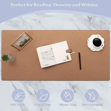 LOLLIDO Leather Desk Pad - 32" x 16" Office Desk Mat, Large Mouse Pad Desk Protector, Desktop Mat, Desk Writing Pad, Desk Blotter, Desk Cover (Cork+Lavender)