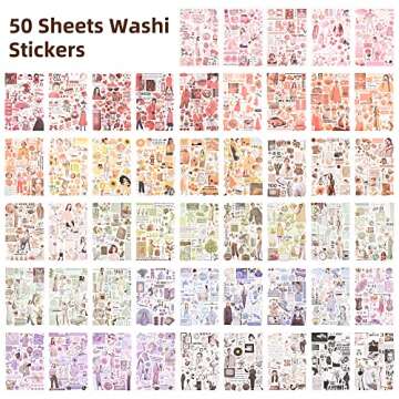 Vintage Washi Stickers for Scrapbooking, Scrapbook Stickers for Junk Journals, 50 Sheets Aesthetic Sticker Book for Journaling Supplies,Art Bullet Journals for Adults Teens Girls with 1pcs Carving