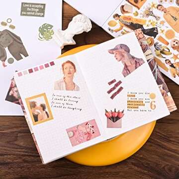 Vintage Washi Stickers for Scrapbooking, Scrapbook Stickers for Junk Journals, 50 Sheets Aesthetic Sticker Book for Journaling Supplies,Art Bullet Journals for Adults Teens Girls with 1pcs Carving