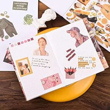 Vintage Washi Stickers for Scrapbooking, Scrapbook Stickers for Junk Journals, 50 Sheets Aesthetic Sticker Book for Journaling Supplies,Art Bullet Journals for Adults Teens Girls with 1pcs Carving