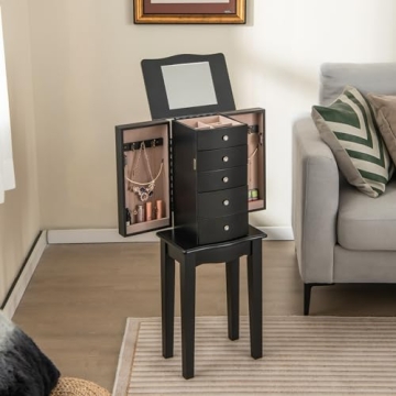 Giantex Jewelry Cabinet with Mirror 4 Drawers Black