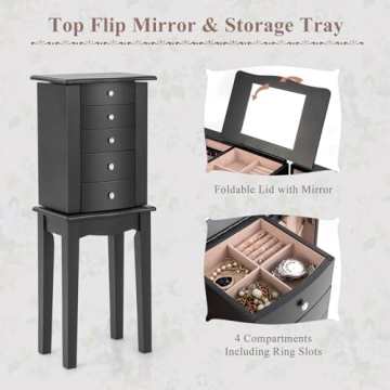 Giantex Jewelry Cabinet with Mirror 4 Drawers Black