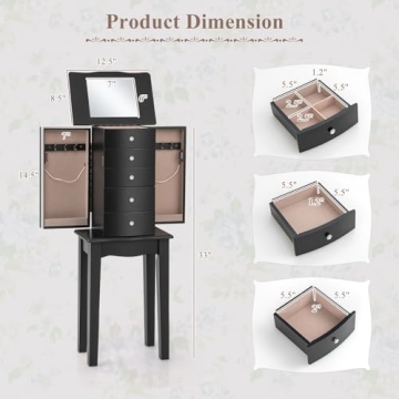 Giantex Jewelry Cabinet with Mirror 4 Drawers Black