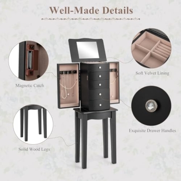 Giantex Jewelry Cabinet with Mirror 4 Drawers Black