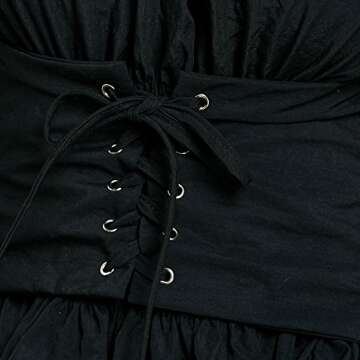 CHARMMA Off The Shoulder Long Sleeve Lace Up Smocked Blouse Top (Black, One Size)