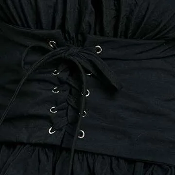 CHARMMA Off The Shoulder Long Sleeve Lace Up Smocked Blouse Top (Black, One Size)