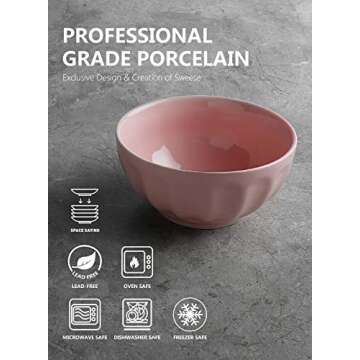 Sweese 106.408 Porcelain Fluted Bowls - 26 Ounce for Cereal, Soup and Fruit - Set of 4, Pink