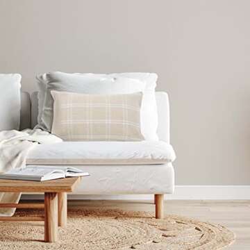 Creative Co-Op Plaid Cotton Throw, Natural Pillow