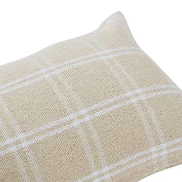 Creative Co-Op Plaid Cotton Throw, Natural Pillow
