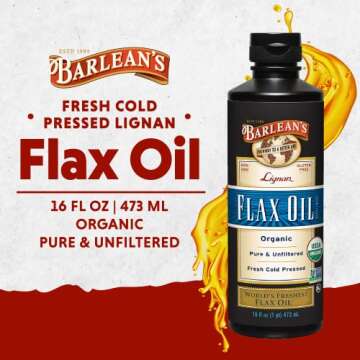 Barlean's Organic Lignan Flaxseed Oil Liquid Supplement from Cold Pressed Flax Seeds - 7,230 mg ALA ...