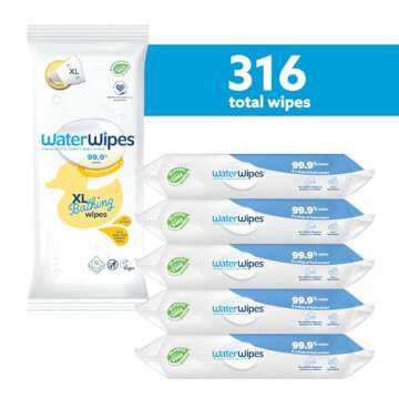 WaterWipes Bundle, Original 300 Count (5 packs) & XL Bathing Wipes 16 Count (1 pack), Plastic-Free, ...