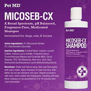 Pet MD Micoseb-CX Topical Shampoo for Dogs, Cats, & Horses with Miconazole - 12 oz