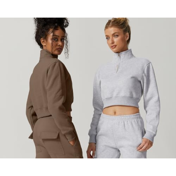 QINSEN Women's Fleece Cropped Pullover High Neck Winter Top