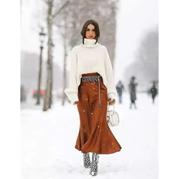 Stylish Zeagoo Long Silk Skirt for Women in Brown Satin