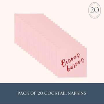 Bonjour Fête Bisous Bisous Cocktail Paper Napkins | 3-Ply Fancy Napkins for Valentine's Day & Holid...