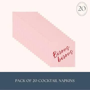 Bonjour Fête Bisous Bisous Cocktail Paper Napkins | 3-Ply Fancy Napkins for Valentine's Day & Holid...
