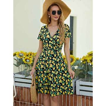 MSBASIC Sundresses for Women Summer Casual Wrap Dress V Neck A Line Short Sleeve Spring Dresses(Flor...