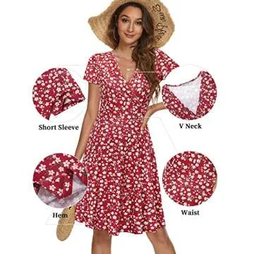 MSBASIC Sundresses for Women Summer Casual Wrap Dress V Neck A Line Short Sleeve Spring Dresses(Floral-3,Medium)