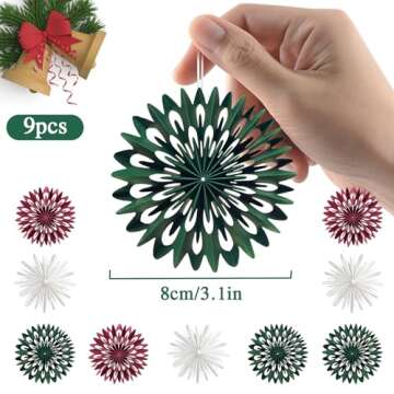 Balun Admhail 9PCS Mini Christmas Paper Fans Decorations Paper Hanging Snowflake Ornament for Christ...