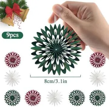 Balun Admhail 9PCS Mini Christmas Paper Fans Decorations Paper Hanging Snowflake Ornament for Christ...