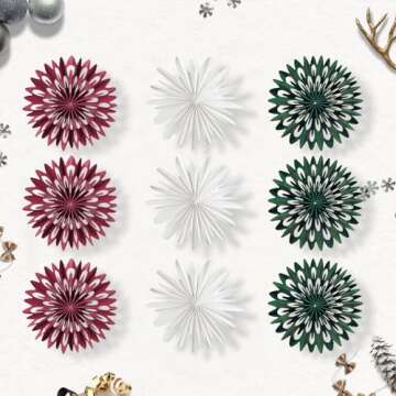 Balun Admhail 9PCS Mini Christmas Paper Fans Decorations Paper Hanging Snowflake Ornament for Christmas Tree Boho Paper Hanging Paper Decorations for Holiday Christmas Indoor Home Decor