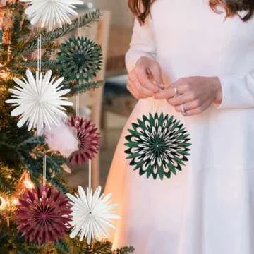 Balun Admhail 9PCS Mini Christmas Paper Fans Decorations Paper Hanging Snowflake Ornament for Christmas Tree Boho Paper Hanging Paper Decorations for Holiday Christmas Indoor Home Decor