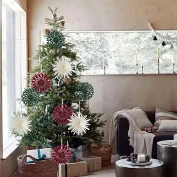 Balun Admhail 9PCS Mini Christmas Paper Fans Decorations Paper Hanging Snowflake Ornament for Christmas Tree Boho Paper Hanging Paper Decorations for Holiday Christmas Indoor Home Decor