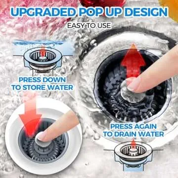 Upgraded 3in1 Kitchen Sink Drain Strainer & Sink Stopper, Stainless Steel Kitchen Drain Plug & Cover with Anti-Clogging Basket Strainer, Fit US Standard 3-1/2'' Sink Drain Hole, Silver