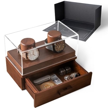 Holme & Hadfield Premium 2-Slot Wooden Watch Display Case with Lifetime Assurance – Handcrafted Me...