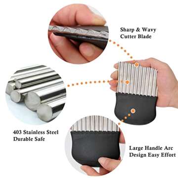 HTBMALL Crinkle Cutter, Wavy Chopper Knife, Upgraded Stainless Steel Crinkle Blade, Safe Kitchen Tools with a shell Wavy Slicer for Fruit, Vegetable, Salad, Carrot, Potato, Fries(Black)