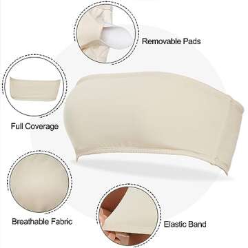 Boudaner Women's Padded Strapless Sports Bra - Beige