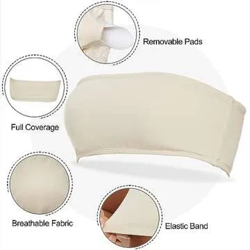 Boudaner Women's Padded Strapless Sports Bra - Beige