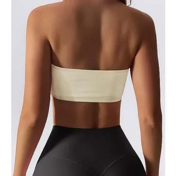 Boudaner Women's Padded Strapless Sports Bra - Beige